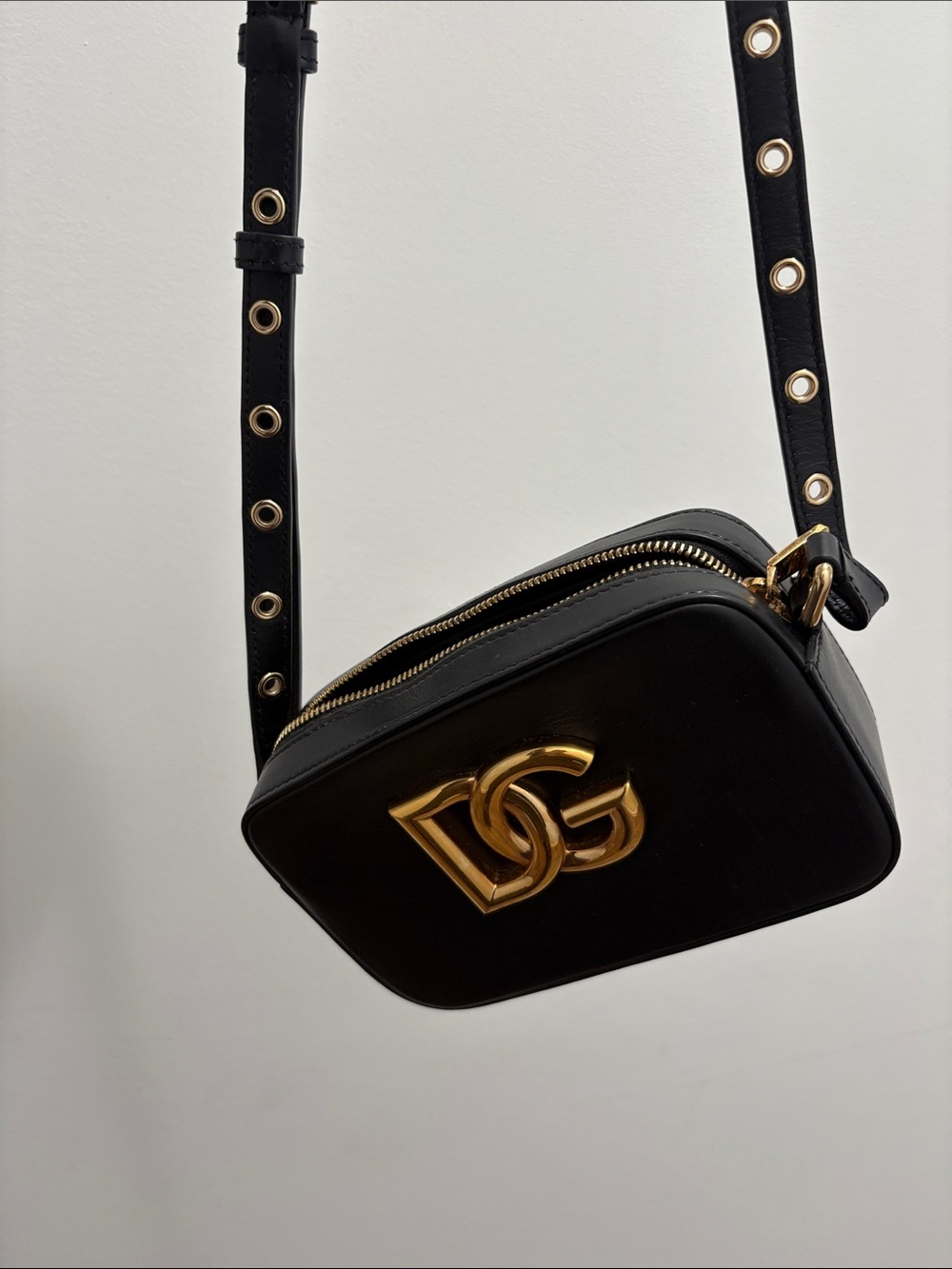 Dolce & Gabbana Black Leather Crossbody with Gold DG Emblem